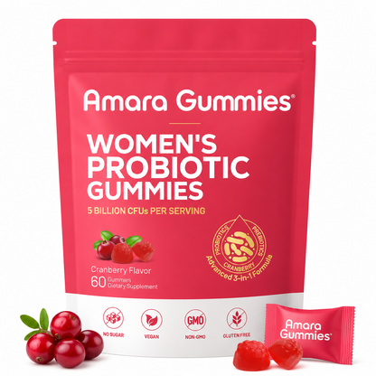 Amara Bloom Gummies™ — 3-in-1 Probiotic + Prebiotic + Cranberry for Women's Gut & pH Balance