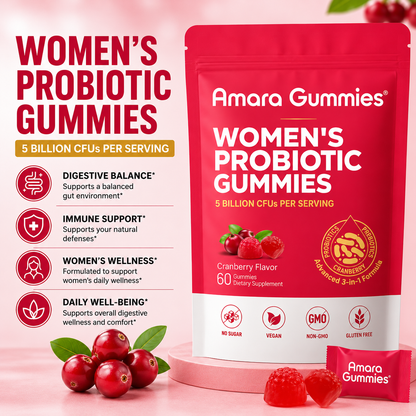 Amara Bloom Gummies™ — 3-in-1 Probiotic + Prebiotic + Cranberry for Women's Gut & pH Balance