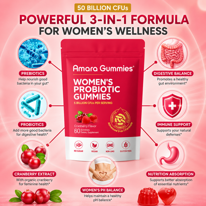 Amara Bloom Gummies™ — 3-in-1 Probiotic + Prebiotic + Cranberry for Women's Gut & pH Balance